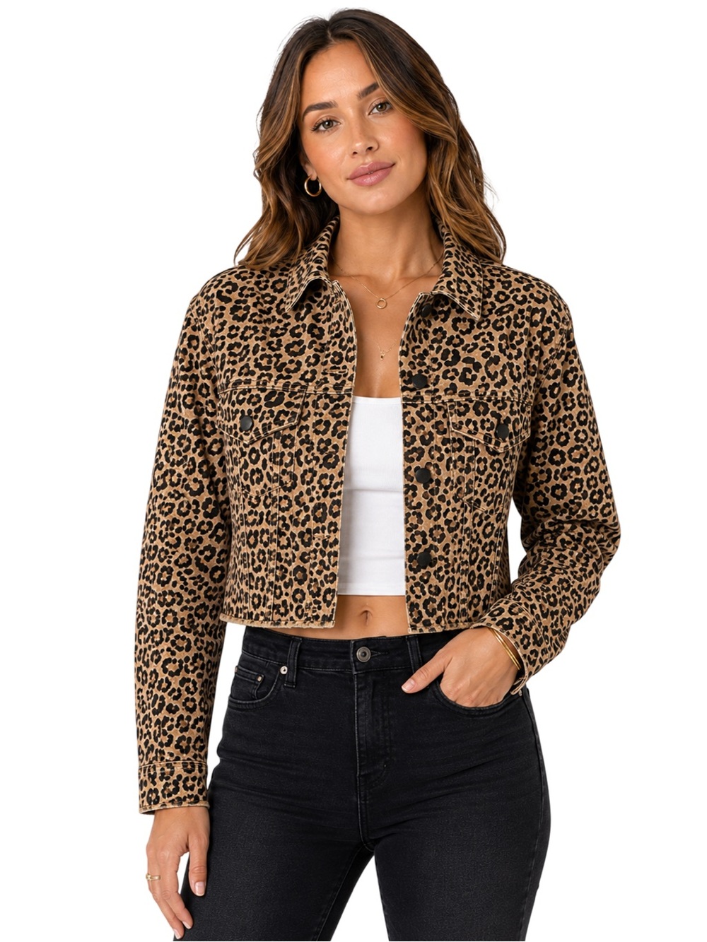 DL1961 Clyde Cropped Leopard Print Jean Jacket